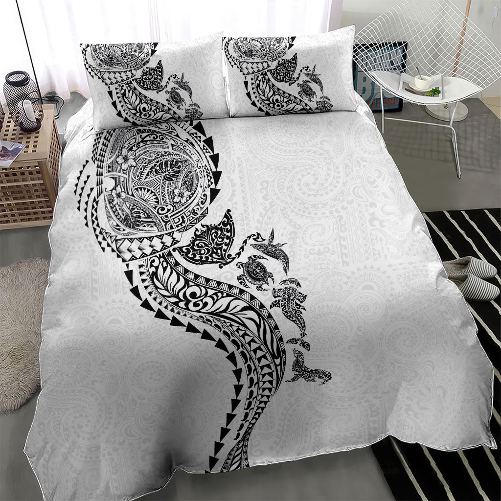 Hawaiian Kakau Tribal Sea Animals Tattoos Bedding Set White Color LT03 - Polynesian Pride