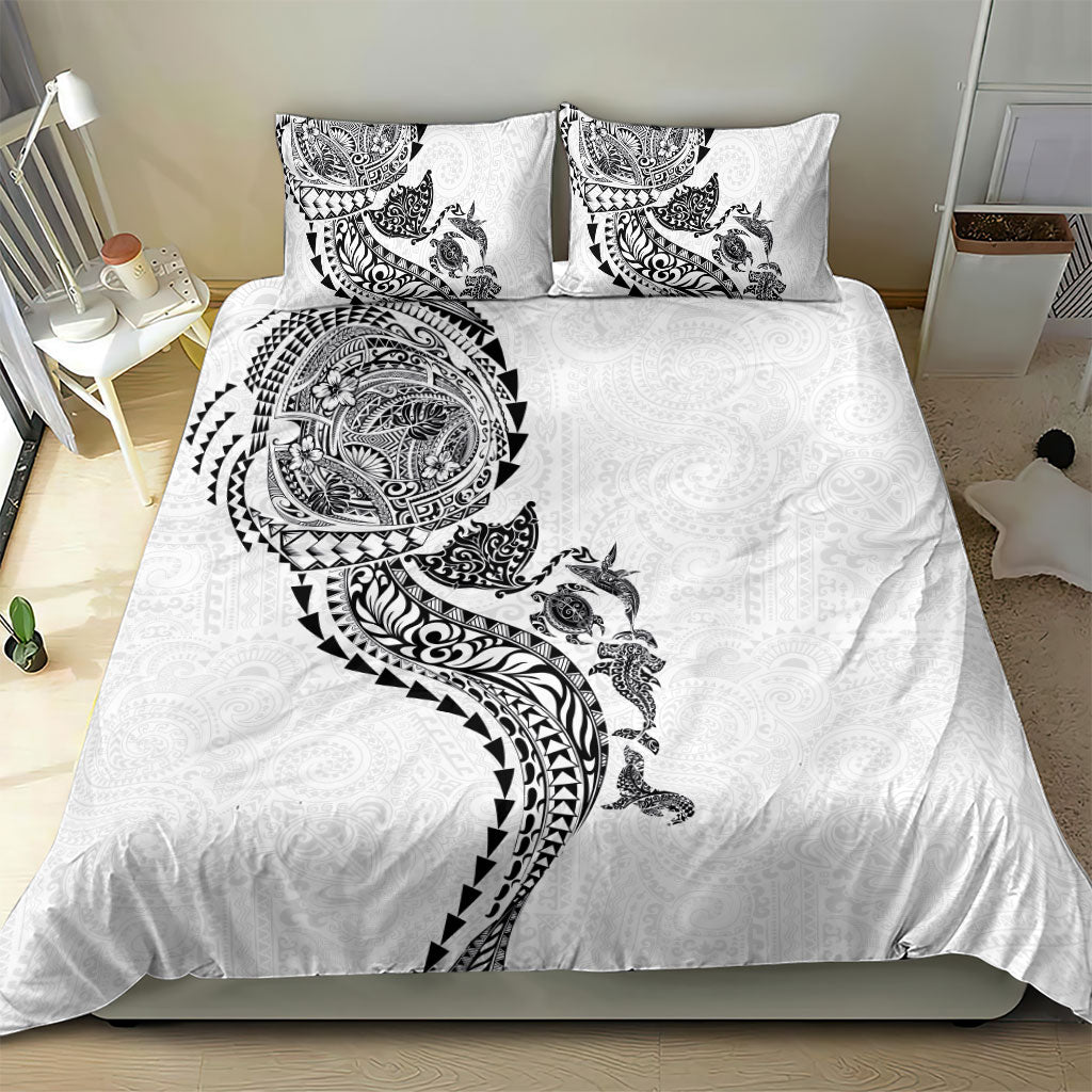 Hawaiian Kakau Tribal Sea Animals Tattoos Bedding Set White Color LT03 - Polynesian Pride