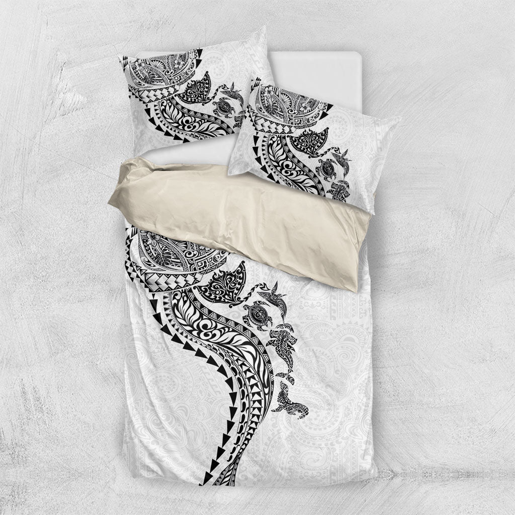 Hawaiian Kakau Tribal Sea Animals Tattoos Bedding Set White Color LT03 US Twin 172cm x 218cm White - Polynesian Pride