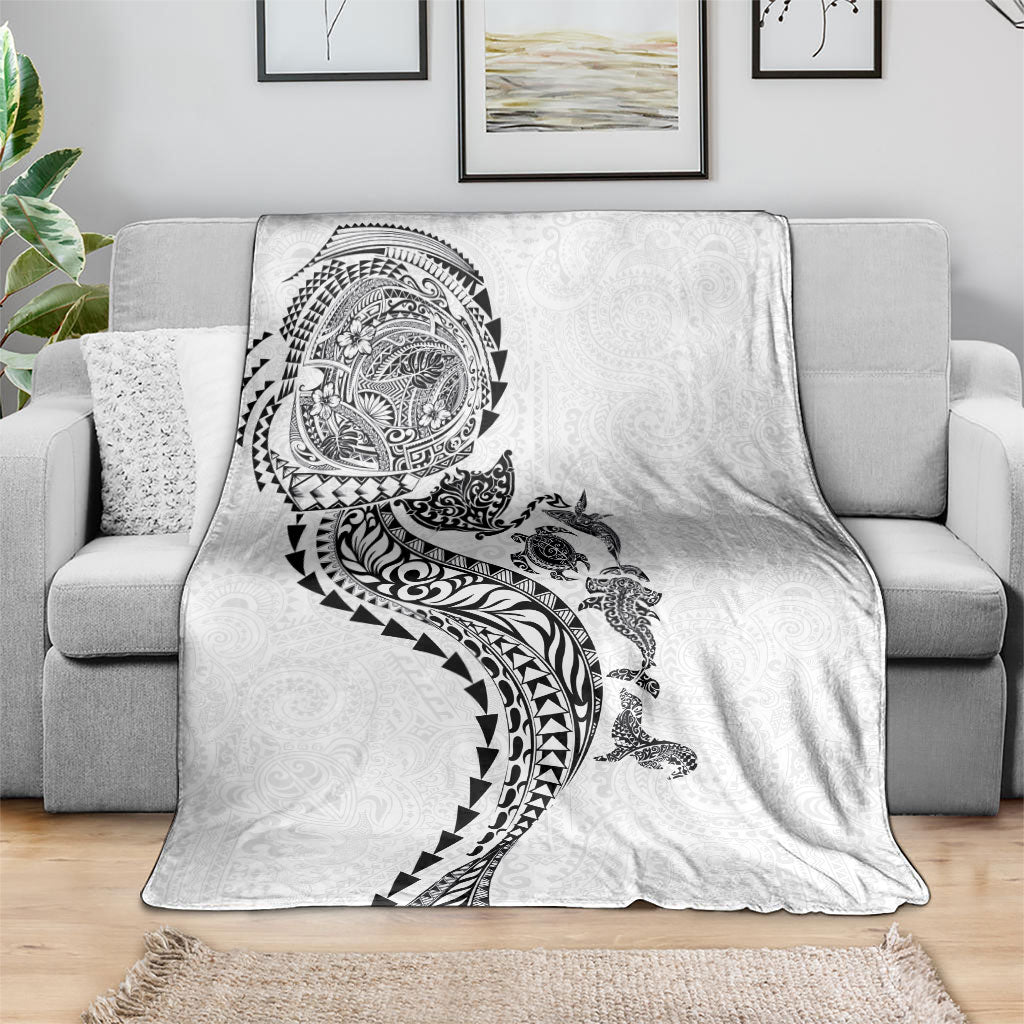 Hawaiian Kakau Tribal Sea Animals Tattoos Blanket White Color LT03 - Polynesian Pride