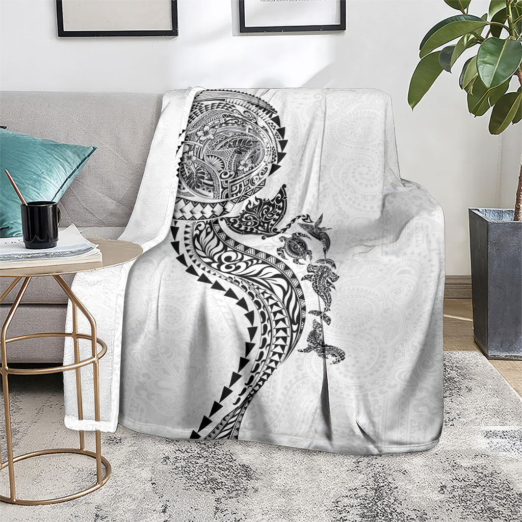 Hawaiian Kakau Tribal Sea Animals Tattoos Blanket White Color LT03 - Polynesian Pride