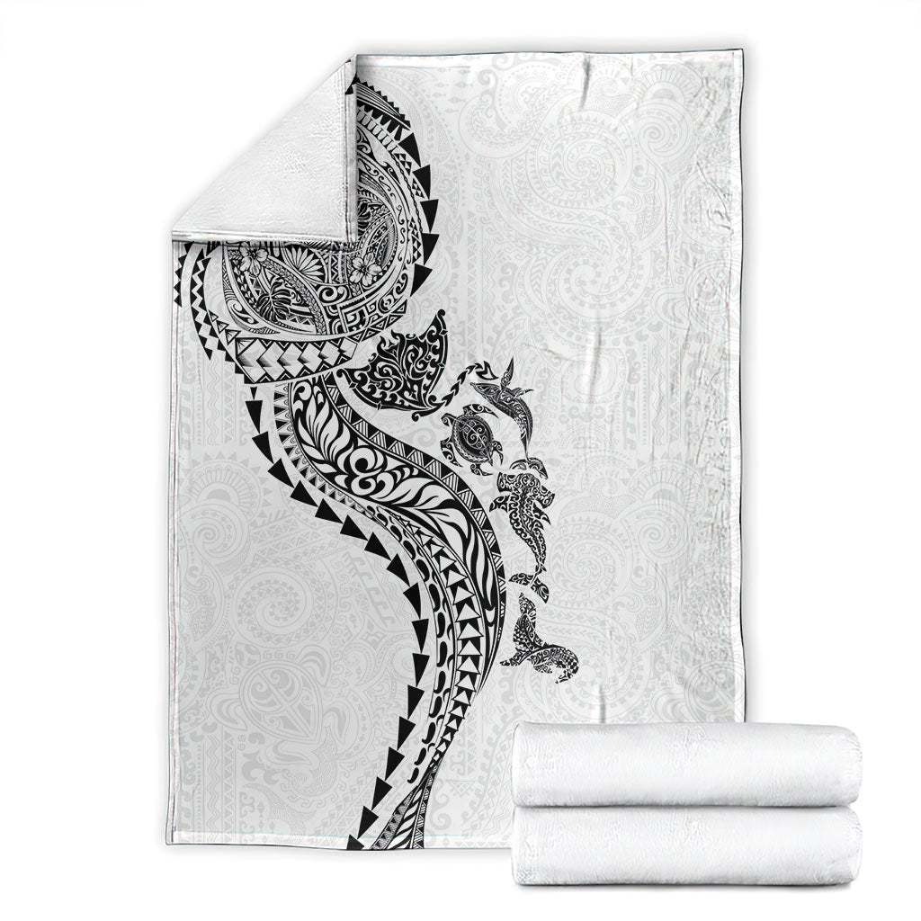 Hawaiian Kakau Tribal Sea Animals Tattoos Blanket White Color LT03 - Polynesian Pride