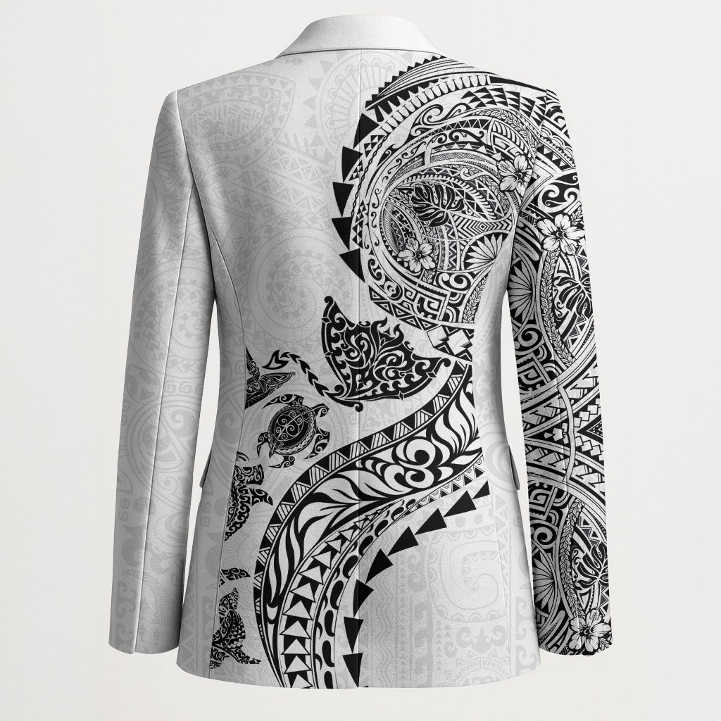 Hawaiian Kakau Tribal Sea Animals Tattoos Blazer White Color LT03 - Polynesian Pride