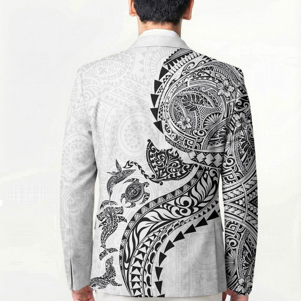 Hawaiian Kakau Tribal Sea Animals Tattoos Blazer White Color LT03 - Polynesian Pride