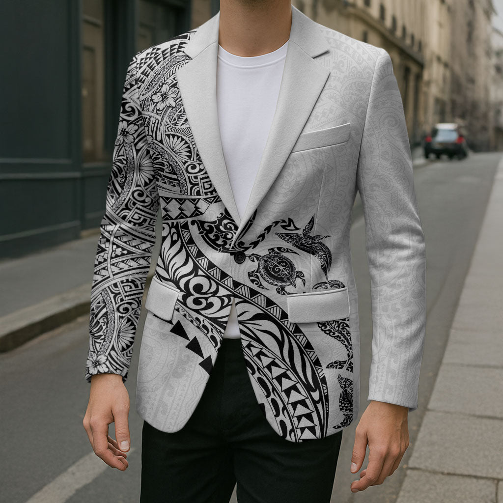 Hawaiian Kakau Tribal Sea Animals Tattoos Blazer White Color LT03 - Polynesian Pride