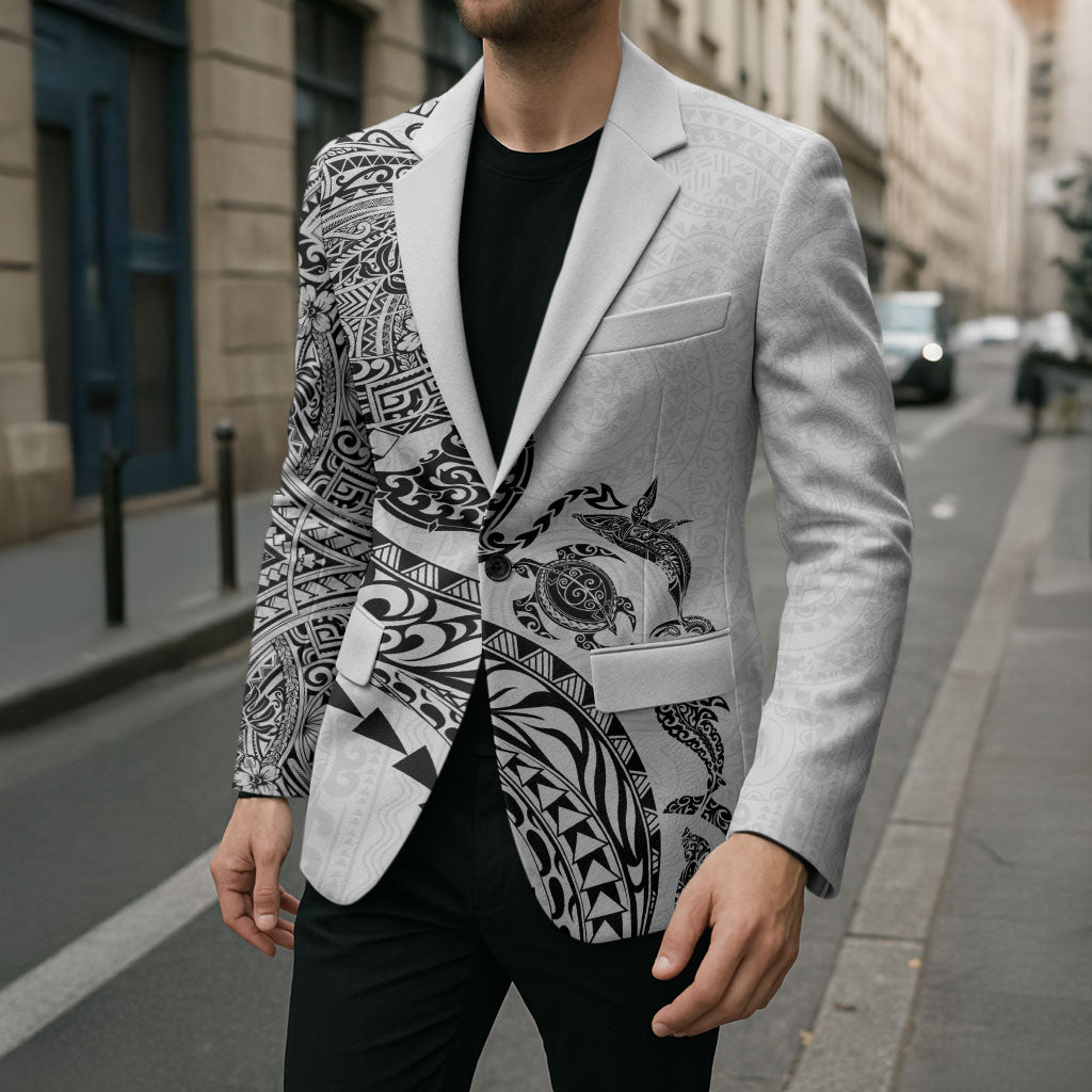 Hawaiian Kakau Tribal Sea Animals Tattoos Blazer White Color LT03 - Polynesian Pride