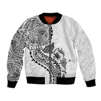 Hawaiian Kakau Tribal Sea Animals Tattoos Bomber Jacket White Color