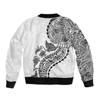 Hawaiian Kakau Tribal Sea Animals Tattoos Bomber Jacket White Color