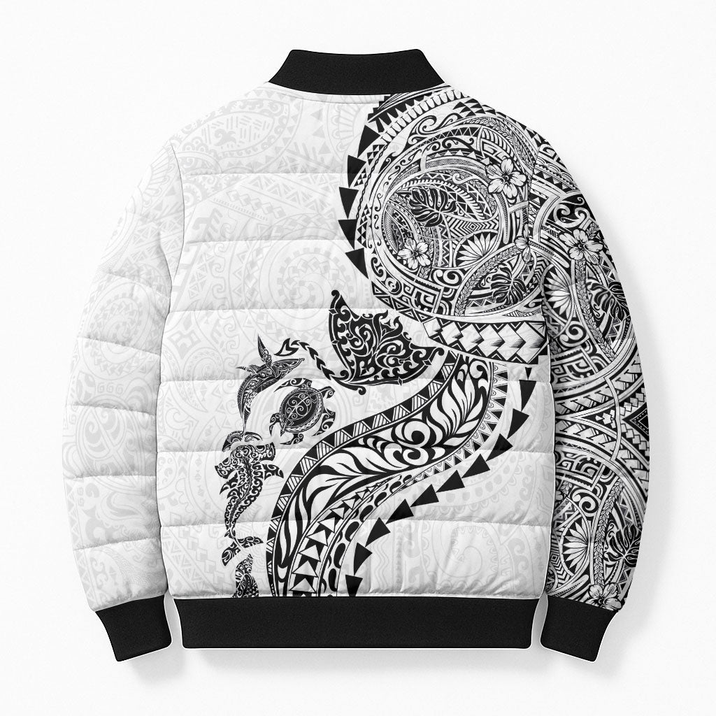 Hawaiian Kakau Tribal Sea Animals Tattoos Bomber Puffer Jacket White Color LT03 - Polynesian Pride