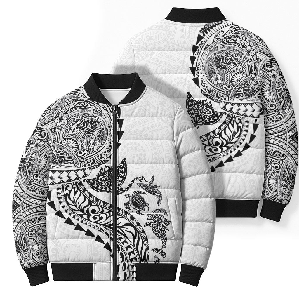 Hawaiian Kakau Tribal Sea Animals Tattoos Bomber Puffer Jacket White Color LT03 - Polynesian Pride