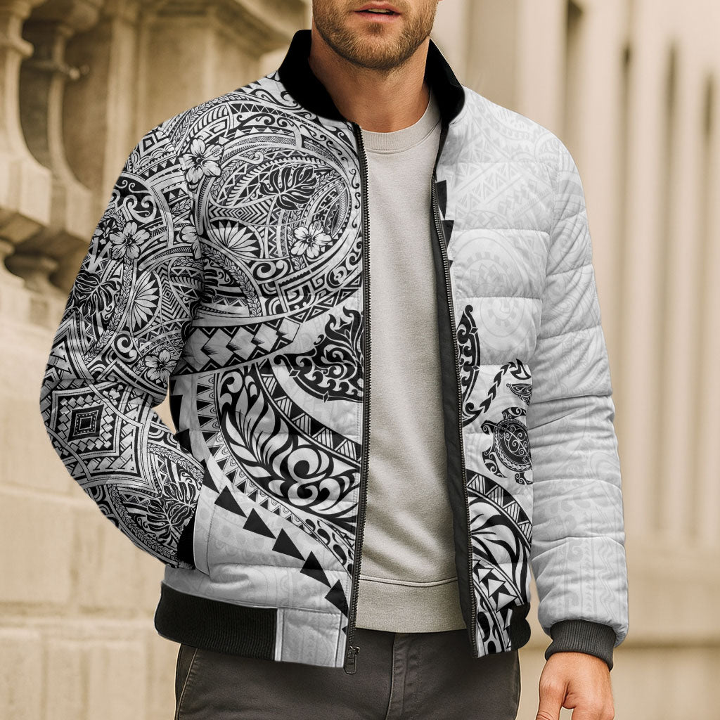 Hawaiian Kakau Tribal Sea Animals Tattoos Bomber Puffer Jacket White Color LT03 - Polynesian Pride
