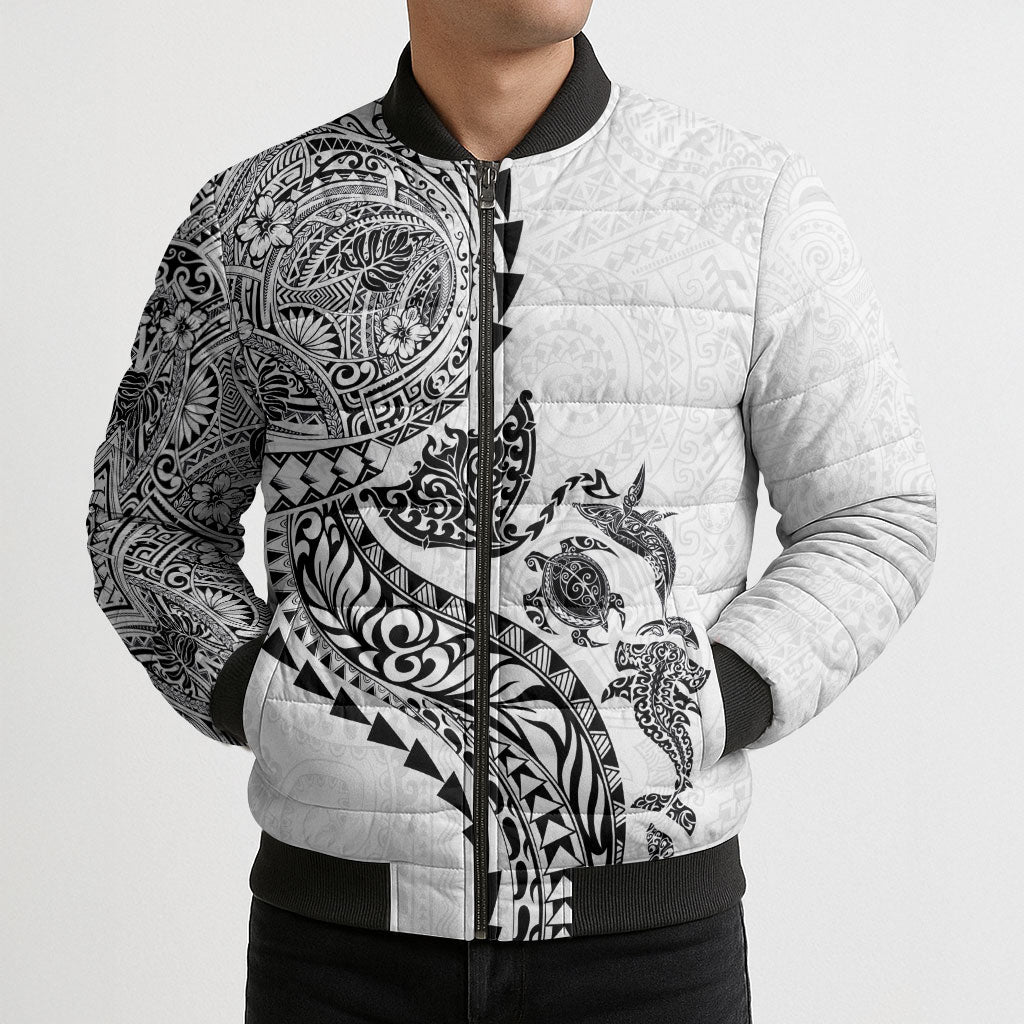 Hawaiian Kakau Tribal Sea Animals Tattoos Bomber Puffer Jacket White Color LT03 - Polynesian Pride
