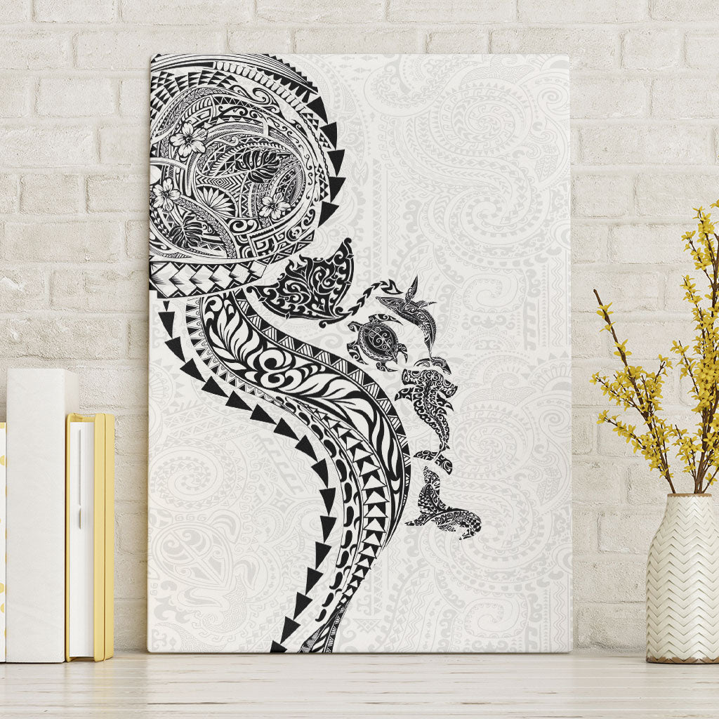 Hawaiian Kakau Tribal Sea Animals Tattoos Canvas Wall Art White Color LT03 Without Frame White - Polynesian Pride