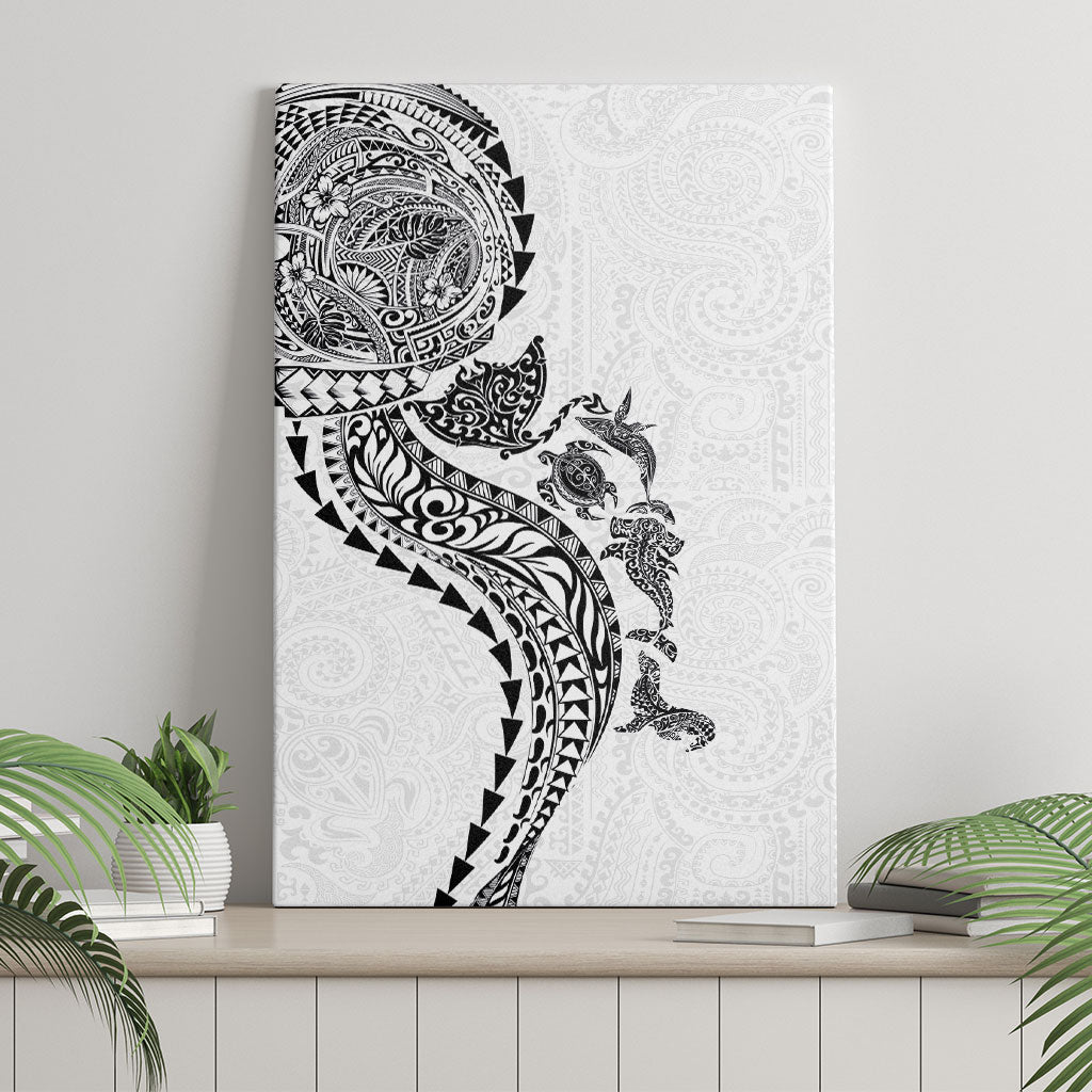 Hawaiian Kakau Tribal Sea Animals Tattoos Canvas Wall Art White Color LT03 - Polynesian Pride