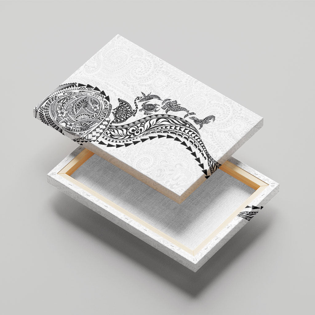 Hawaiian Kakau Tribal Sea Animals Tattoos Canvas Wall Art White Color LT03 - Polynesian Pride