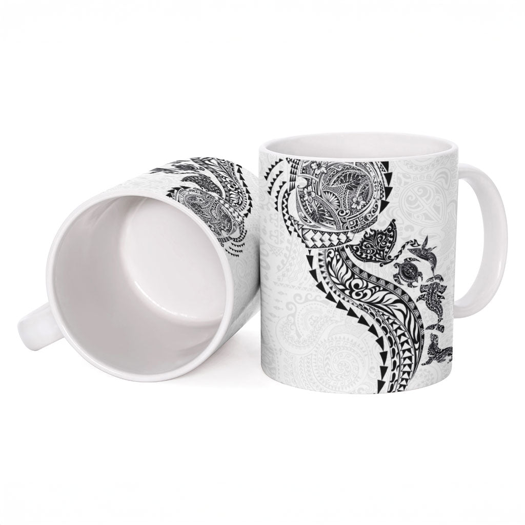 Hawaiian Kakau Tribal Sea Animals Tattoos Ceramic Mug White Color LT03 - Polynesian Pride