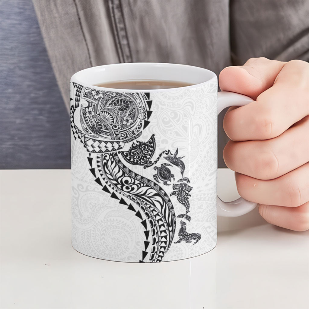 Hawaiian Kakau Tribal Sea Animals Tattoos Ceramic Mug White Color LT03 - Polynesian Pride