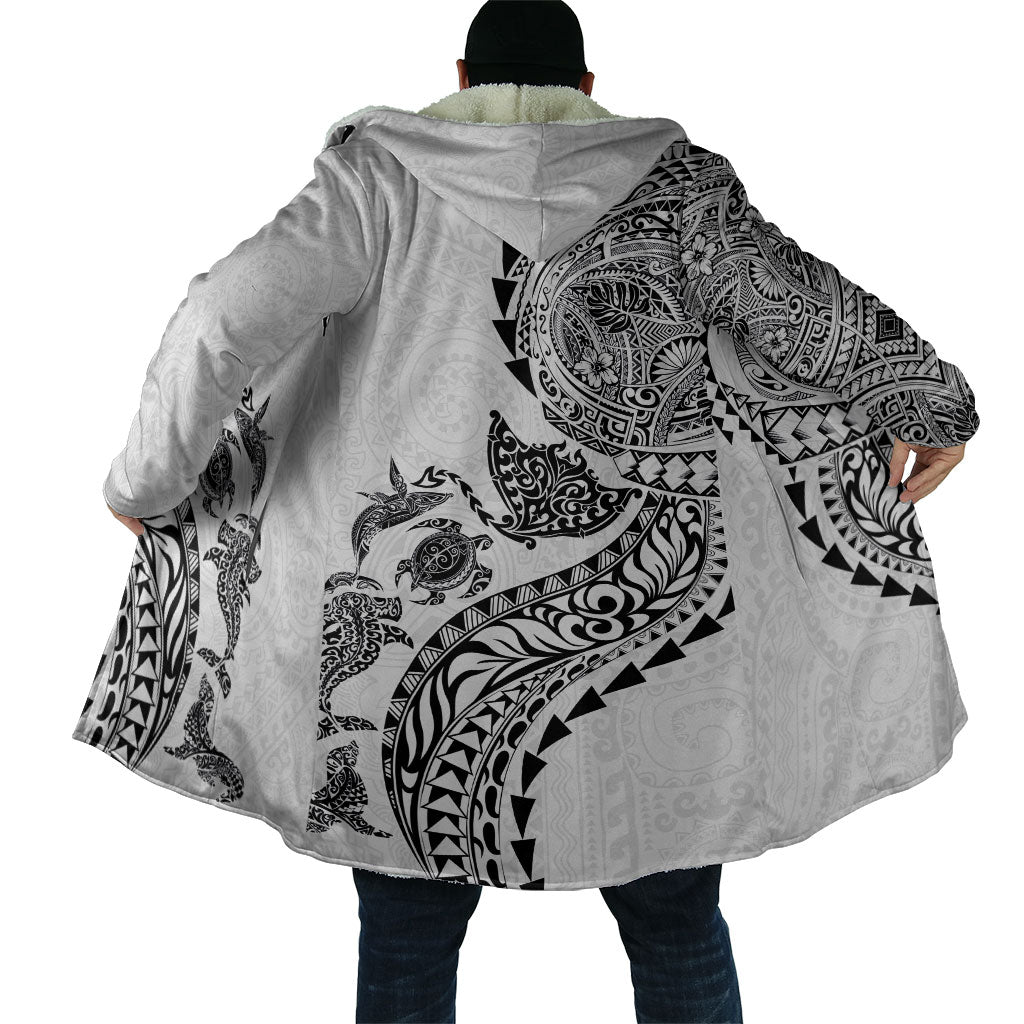 Hawaiian Kakau Tribal Sea Animals Tattoos Cloak White Color LT03 - Polynesian Pride