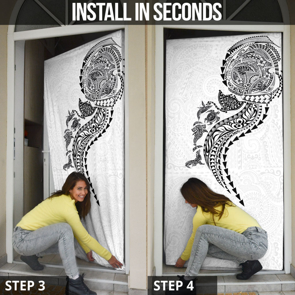 Hawaiian Kakau Tribal Sea Animals Tattoos Door Cover White Color