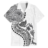 Hawaiian Kakau Tribal Sea Animals Tattoos Family Matching Mermaid Dress and Hawaiian Shirt White Color