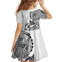 Hawaiian Kakau Tribal Sea Animals Tattoos Family Matching Off Shoulder Maxi Dress and Hawaiian Shirt White Color