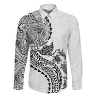 Hawaiian Kakau Tribal Sea Animals Tattoos Family Matching Off Shoulder Short Dress and Hawaiian Shirt White Color