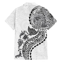 Hawaiian Kakau Tribal Sea Animals Tattoos Family Matching Puletasi and Hawaiian Shirt White Color
