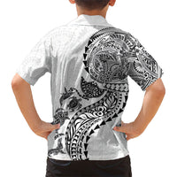 Hawaiian Kakau Tribal Sea Animals Tattoos Family Matching Tank Maxi Dress and Hawaiian Shirt White Color