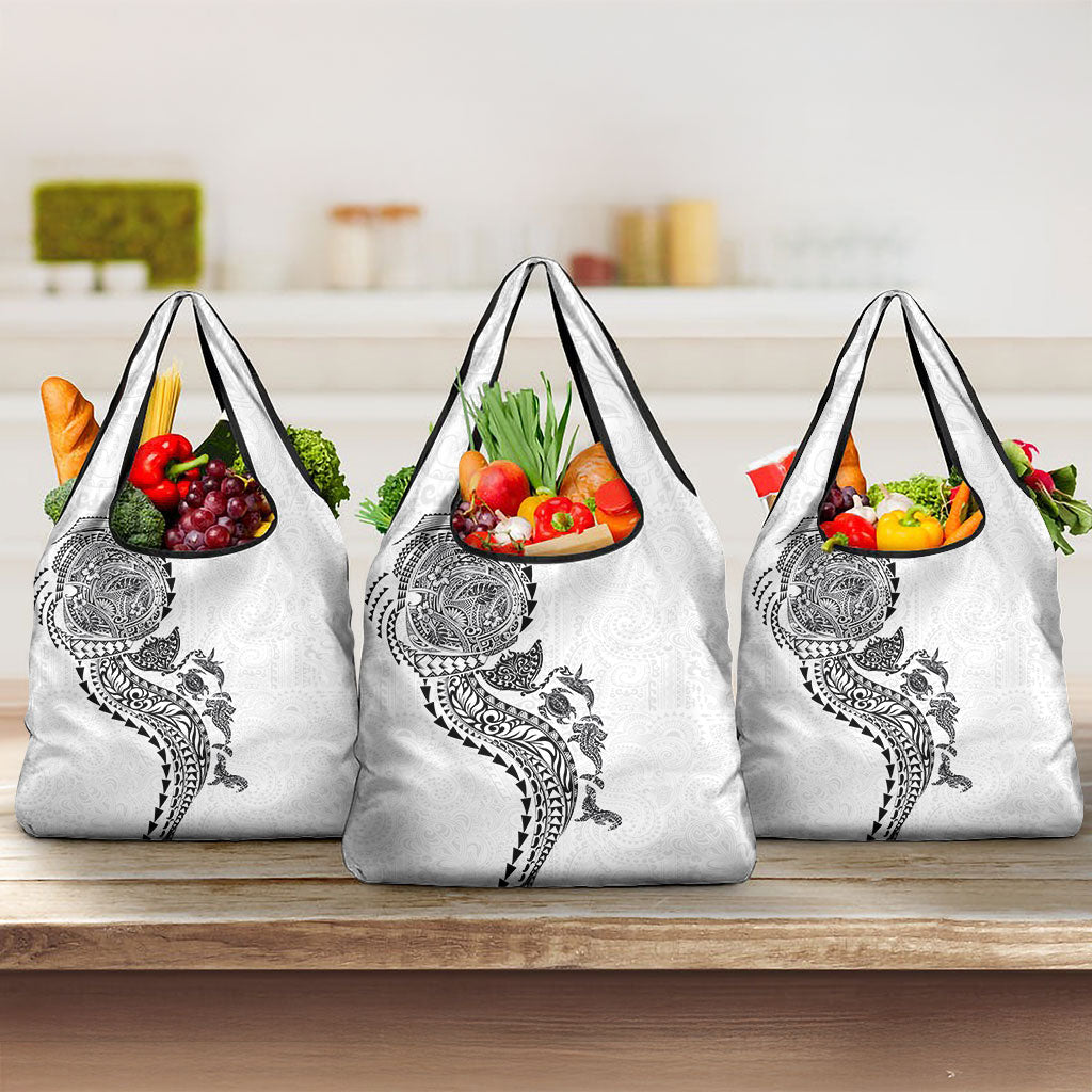 Hawaiian Kakau Tribal Sea Animals Tattoos Grocery Bag White Color LT03 3-pack One Size White - Polynesian Pride