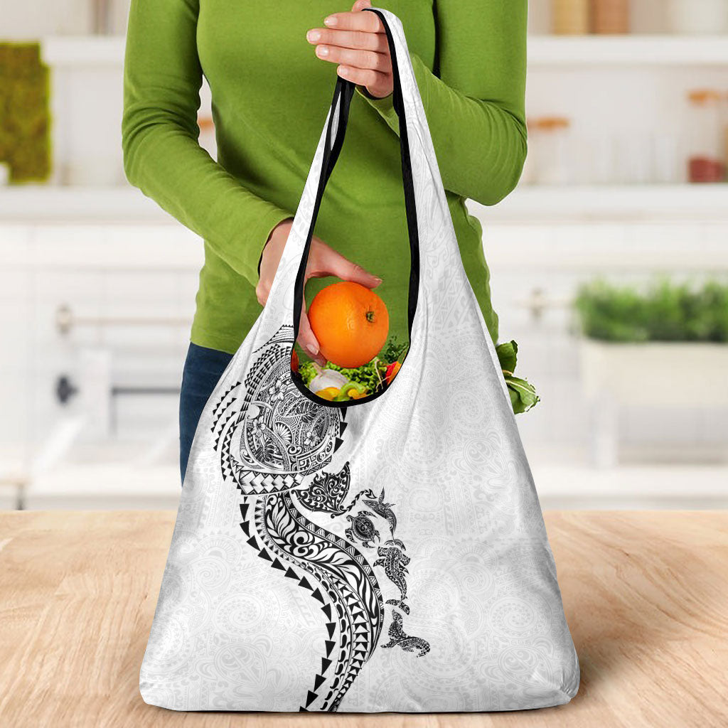 Hawaiian Kakau Tribal Sea Animals Tattoos Grocery Bag White Color LT03 - Polynesian Pride