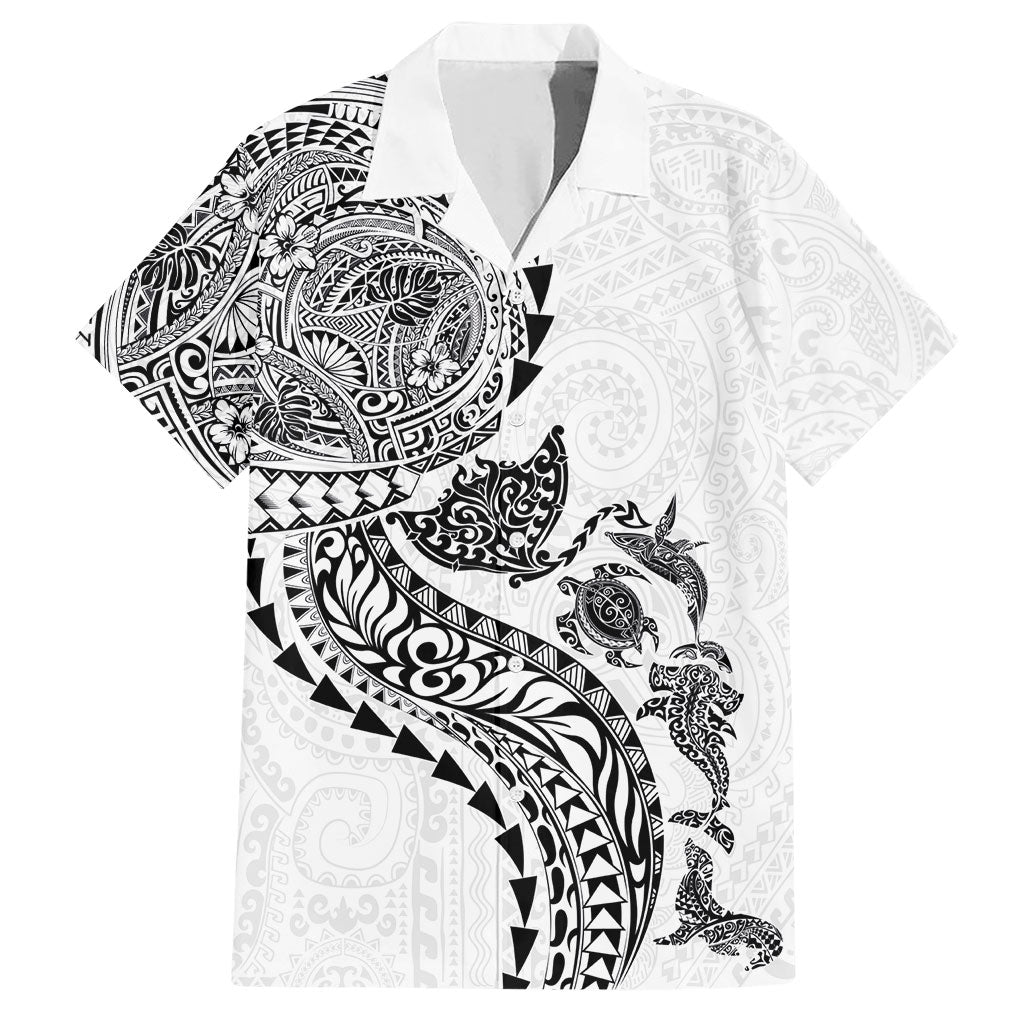 Hawaiian Kakau Tribal Sea Animals Tattoos Hawaiian Shirt White Color