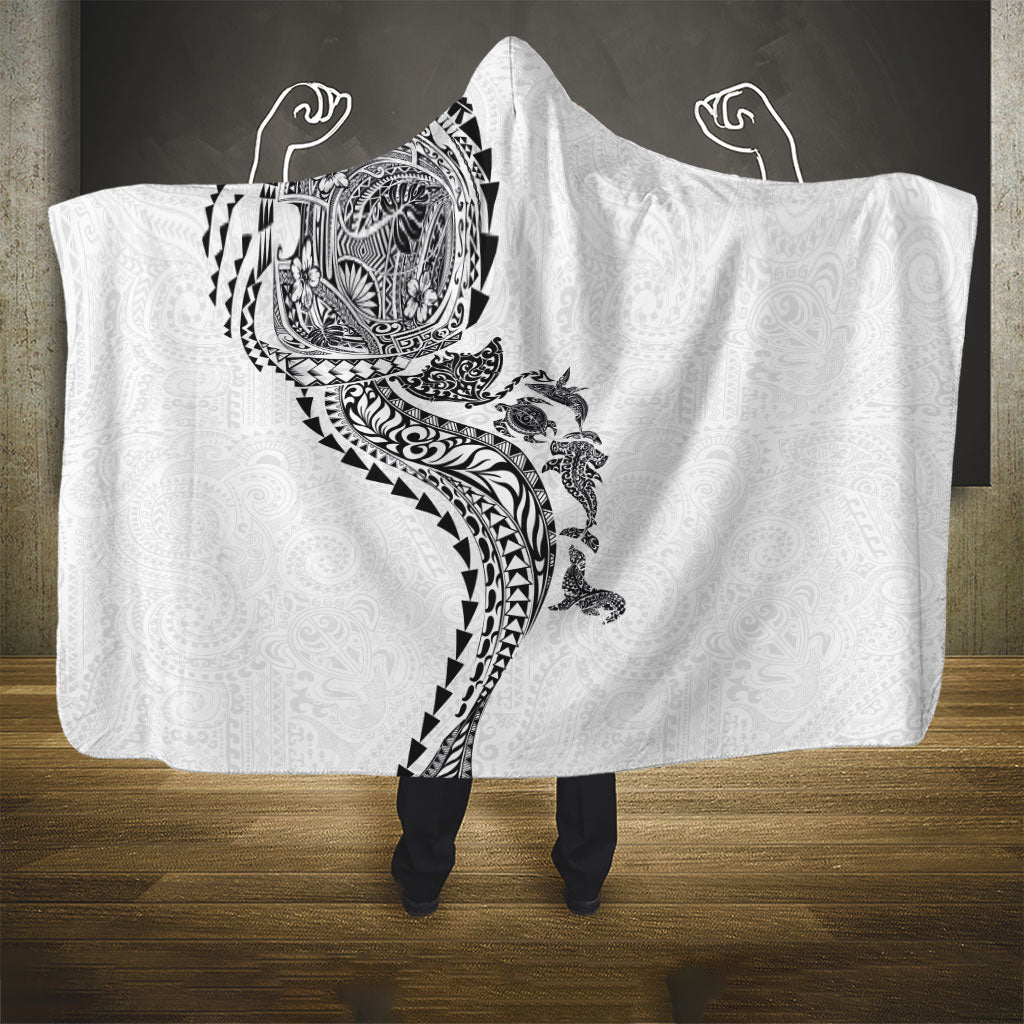 Hawaiian Kakau Tribal Sea Animals Tattoos Hooded Blanket White Color LT03 - Polynesian Pride