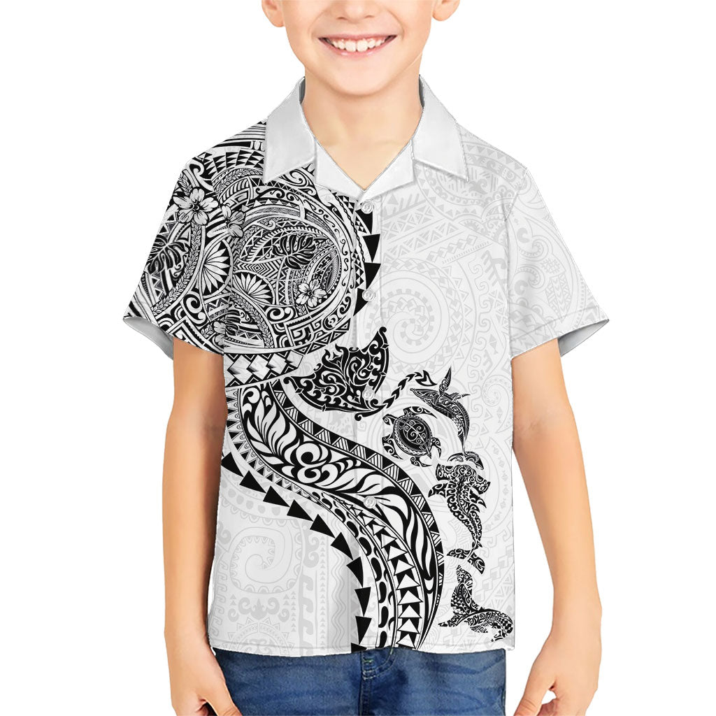 Hawaiian Kakau Tribal Sea Animals Tattoos Kid Hawaiian Shirt White Color