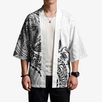Hawaiian Kakau Tribal Sea Animals Tattoos Kimono White Color LT03 - Polynesian Pride