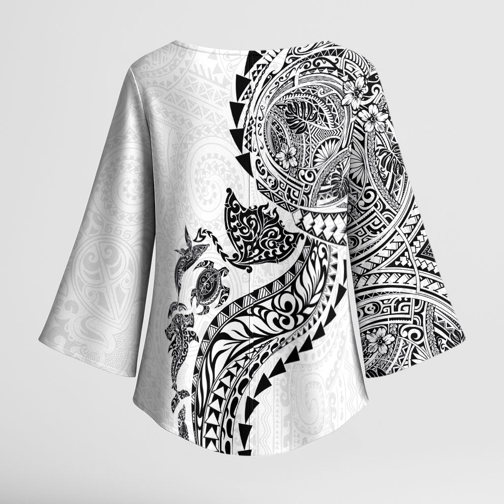 Hawaiian Kakau Tribal Sea Animals Tattoos Kimono Sleeve Blouse White Color LT03 - Polynesian Pride