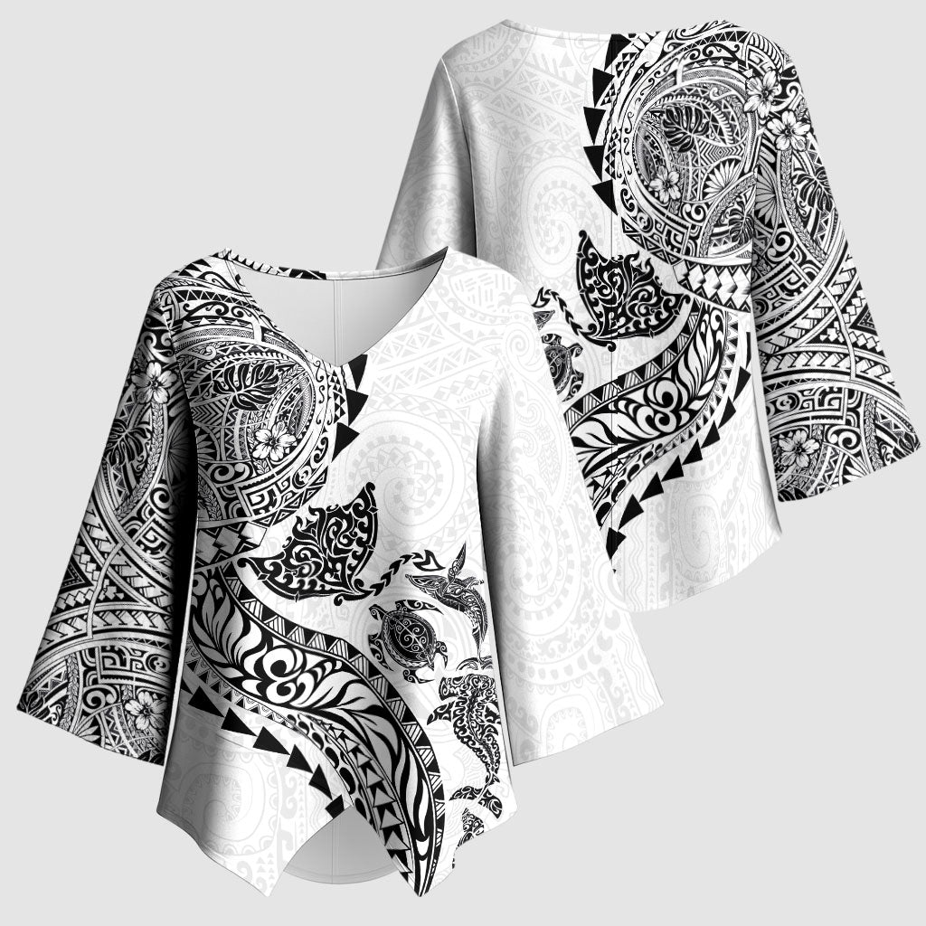 Hawaiian Kakau Tribal Sea Animals Tattoos Kimono Sleeve Blouse White Color LT03 - Polynesian Pride