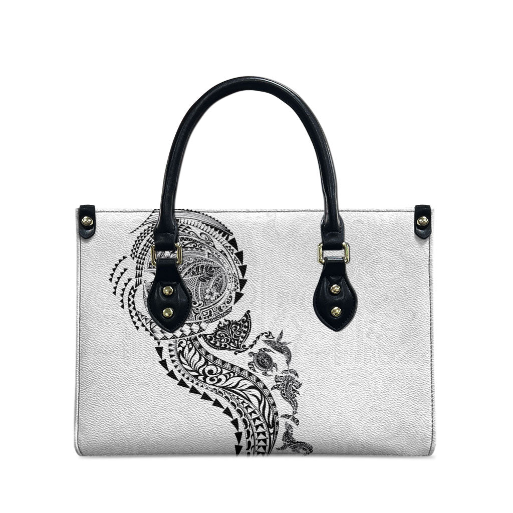 Hawaiian Kakau Tribal Sea Animals Tattoos Leather Bag White Color LT03 - Polynesian Pride