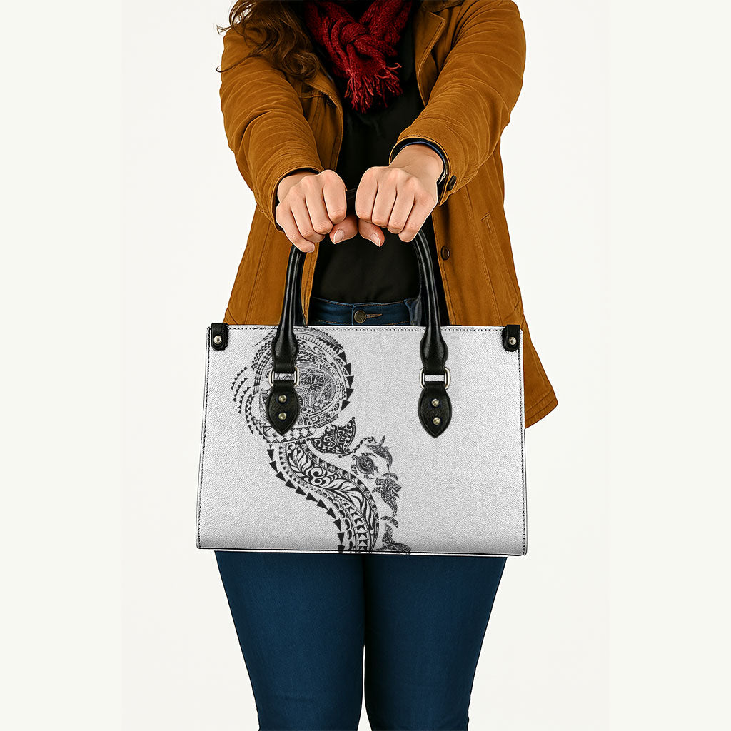Hawaiian Kakau Tribal Sea Animals Tattoos Leather Bag White Color LT03 - Polynesian Pride