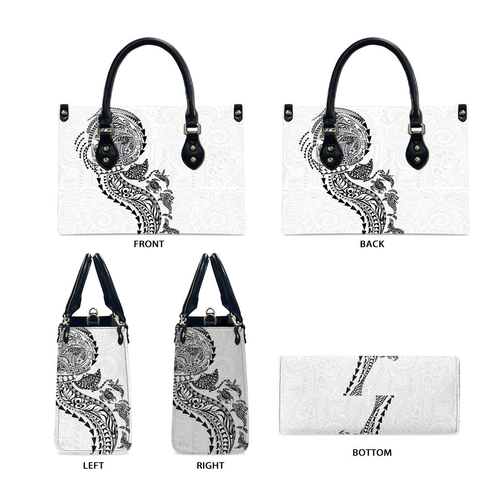Hawaiian Kakau Tribal Sea Animals Tattoos Leather Bag White Color LT03 - Polynesian Pride