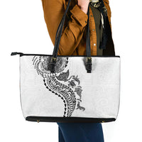 Hawaiian Kakau Tribal Sea Animals Tattoos Leather Tote Bag White Color LT03 - Polynesian Pride