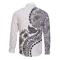 Hawaiian Kakau Tribal Sea Animals Tattoos Long Sleeve Button Shirt White Color LT03 - Polynesian Pride