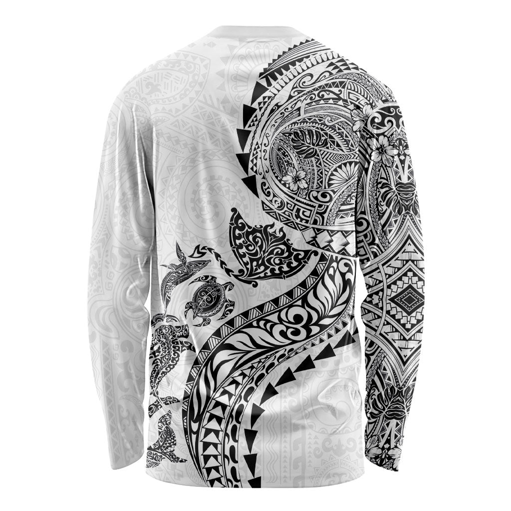 Hawaiian Kakau Tribal Sea Animals Tattoos Long Sleeve Shirt White Color
