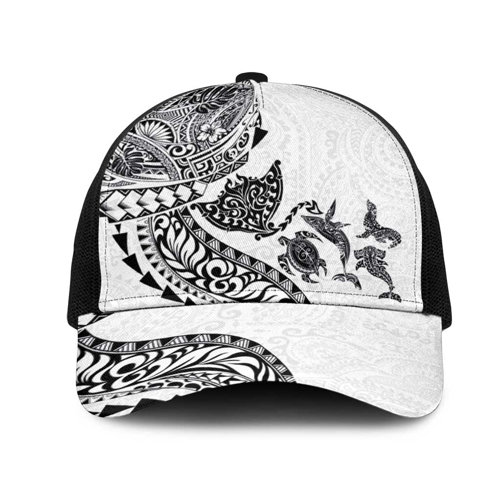 Hawaiian Kakau Tribal Sea Animals Tattoos Mesh Trucker Cap White Color LT03 One Size Black White - Polynesian Pride