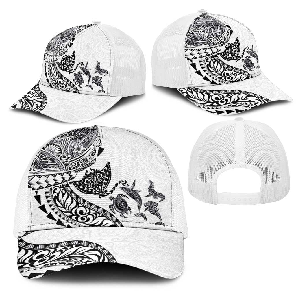 Hawaiian Kakau Tribal Sea Animals Tattoos Mesh Trucker Cap White Color LT03 - Polynesian Pride