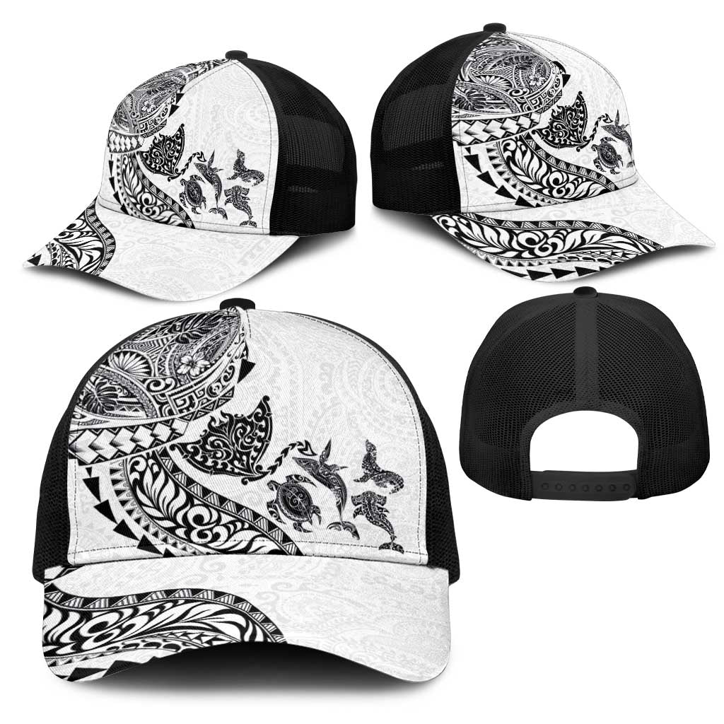 Hawaiian Kakau Tribal Sea Animals Tattoos Mesh Trucker Cap White Color LT03 - Polynesian Pride
