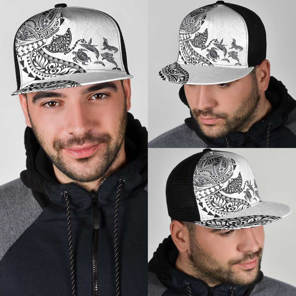 Hawaiian Kakau Tribal Sea Animals Tattoos Mesh Trucker Cap White Color LT03 - Polynesian Pride