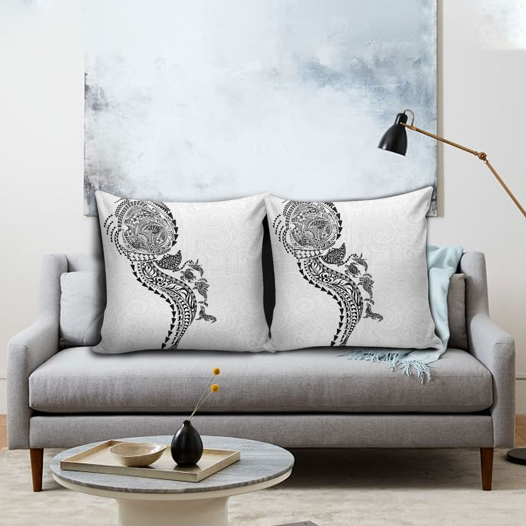 Hawaiian Kakau Tribal Sea Animals Tattoos Pillow Cover White Color LT03 - Polynesian Pride