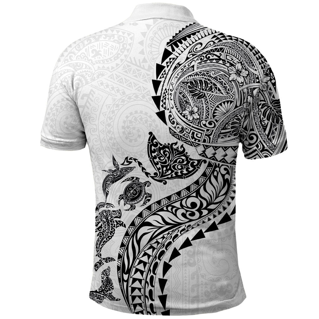 Hawaiian Kakau Tribal Sea Animals Tattoos Polo Shirt White Color LT03 - Polynesian Pride