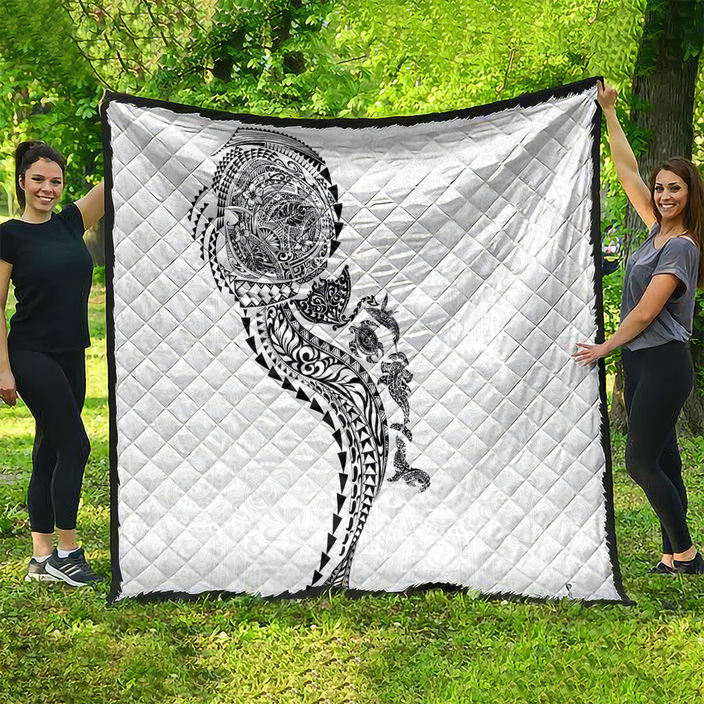 Hawaiian Kakau Tribal Sea Animals Tattoos Quilt White Color LT03 - Polynesian Pride