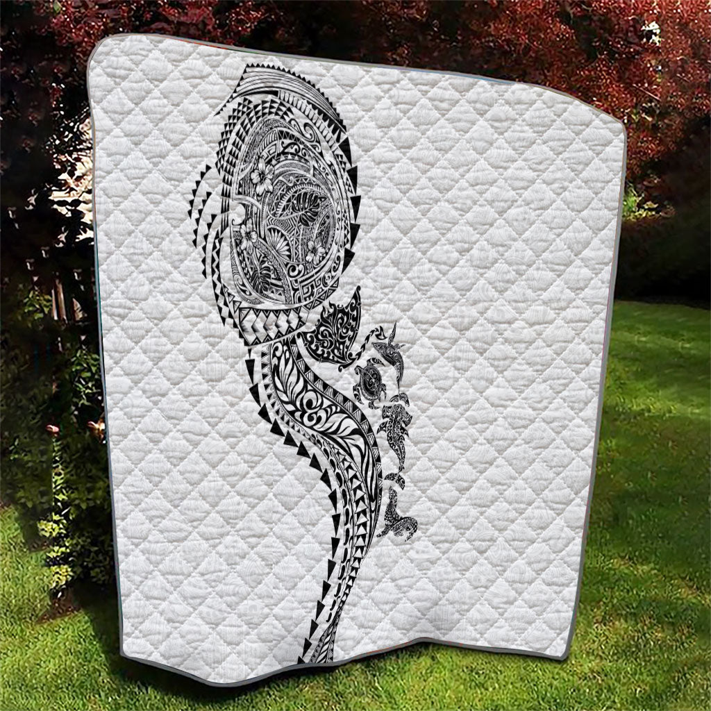 Hawaiian Kakau Tribal Sea Animals Tattoos Quilt White Color LT03 - Polynesian Pride